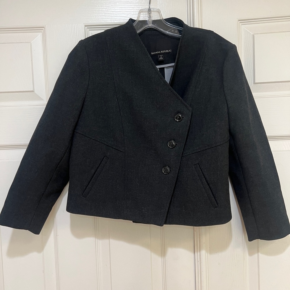 Banana Republic Trapeze Gray Cropped Three Button‎ Blazer office work Jacket 8 - Picture 3 of 11